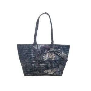 Disneyland Resort Blue‎ Croc Embossed Tote Bag W Purple Argyle  Mickey Lining
